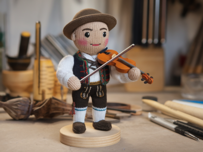 How to design a posable knitted folk musician that grips a tiny fiddle and survives hands-on workshops