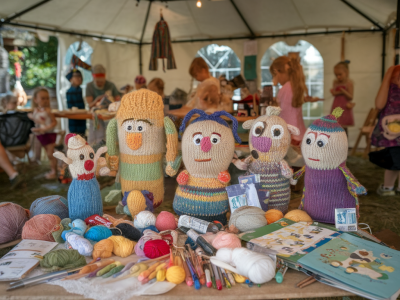 What exact kit do i need to run a 45-minute knitted puppet workshop for children at a village fête?