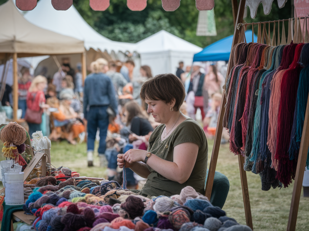 how to set up a pay-what-you-can yarn-mending stall at a folk festival that builds community and brings repeat customers