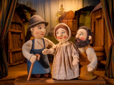 How to build a 15-minute puppet set with three knitted characters and one folk song