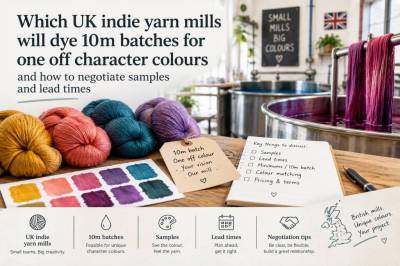 Which uk indie yarn mills will dye 10m batches for one-off character colours and how to negotiate samples and lead times
