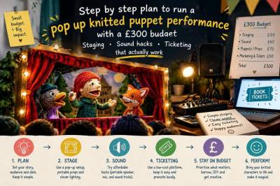 Step-by-step plan to run a pop-up knitted puppet performance with a £300 budget: staging, sound hacks and ticketing that actually work