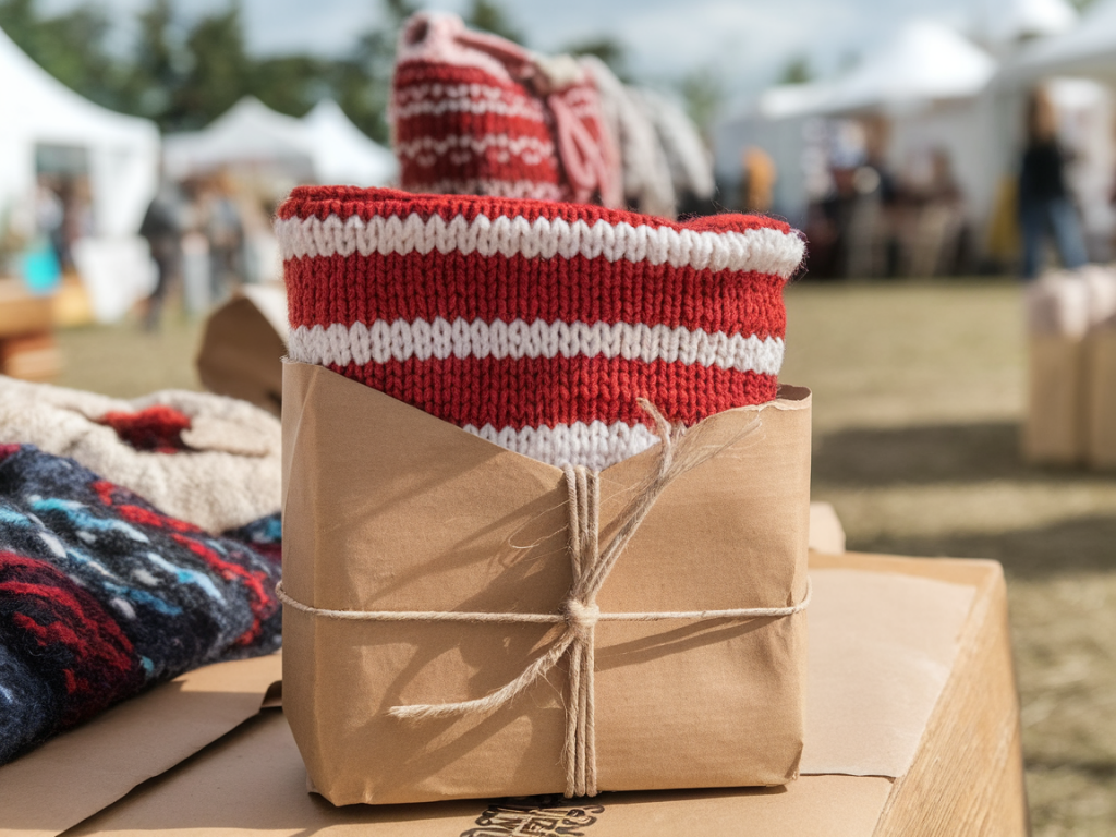 Sustainable packaging ideas for knitted gifts sold at outdoor festivals